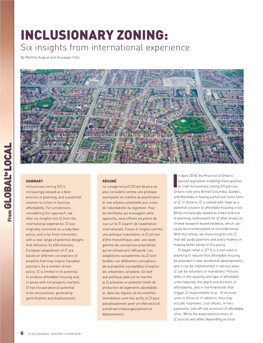 INCLUSIONARY ZONING: Six Insights from International Experience by Martine August and Giuseppe Tolfo