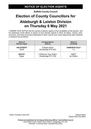 Election of County Councillors for Aldeburgh & Leiston Division On