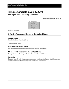 Tucunaré Amarela (Cichla Kelberi) Ecological Risk Screening Summary