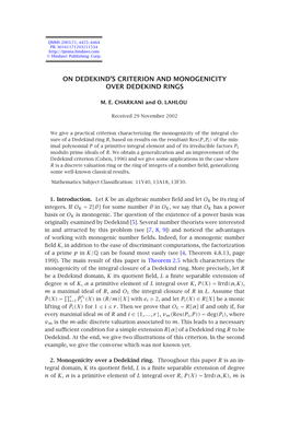 On Dedekind's Criterion and Monogenicity Over
