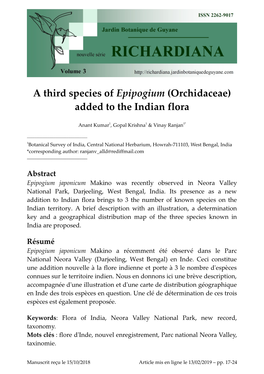 A Third Species of Epipogium (Orchidaceae) Added to the Indian Flora