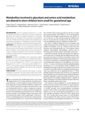 Metabolites Involved in Glycolysis and Amino Acid Metabolism Are Altered in Short Children Born Small for Gestational Age