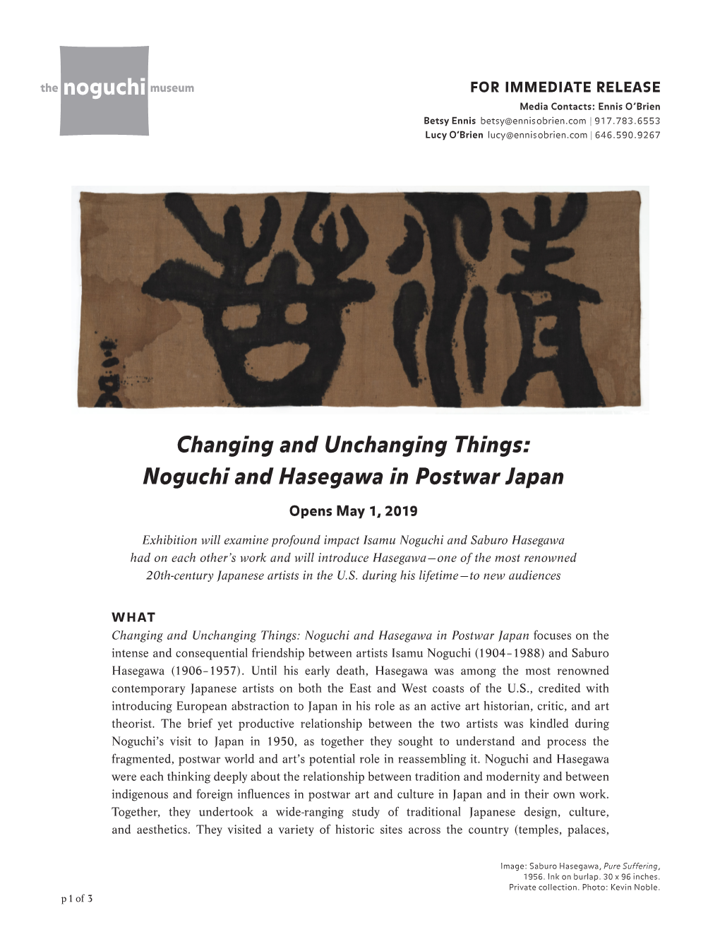 Changing and Unchanging Things: Noguchi and Hasegawa in Postwar Japan