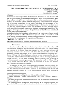 A SPATIAL ANALYSIS IBOURK, Aomar1 AMAGHOUSS, Jabrane2 Abstract Education Has B