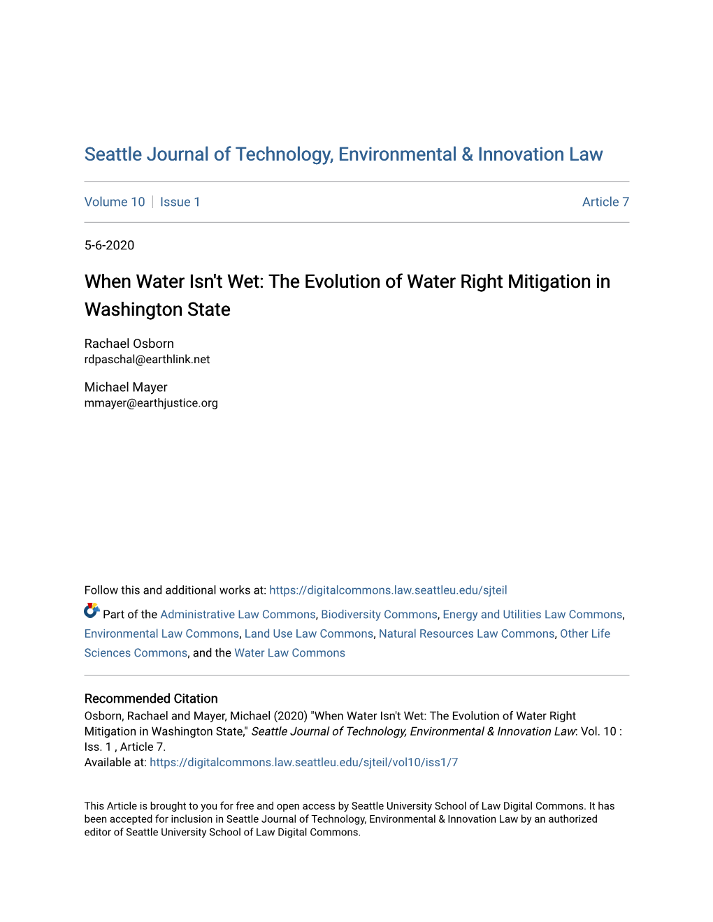 The Evolution of Water Right Mitigation in Washington State