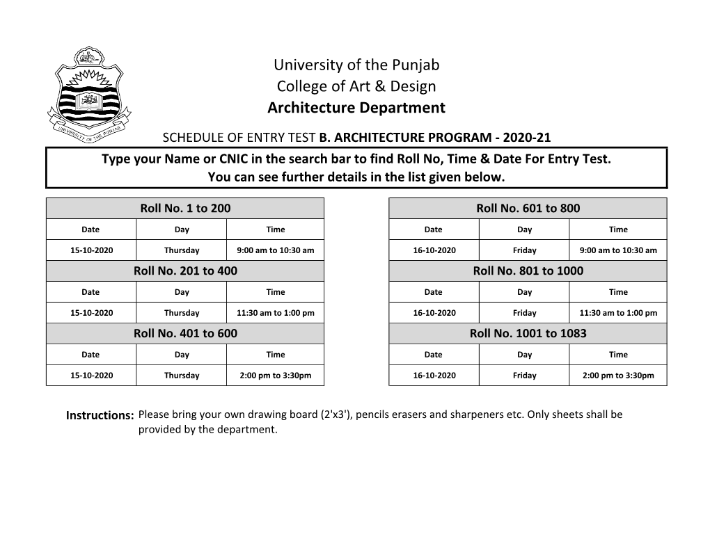 University of the Punjab College of Art & Design Architecture Department