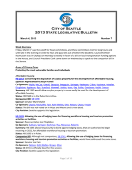 City of Seattle 2013 State Legislative Bulletin
