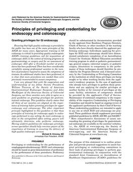 Principles of Privileging and Credentialing for Endoscopy and Colonoscopy
