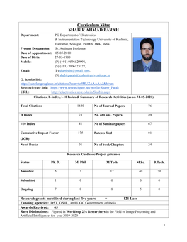 Curriculum Vitae SHABIR AHMAD PARAH