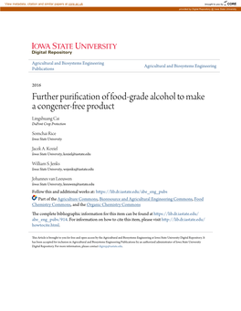 Further Purification of Food‐Grade Alcohol to Make a Congener‐Free Product Lingshuang Cai Dupont Crop Protection