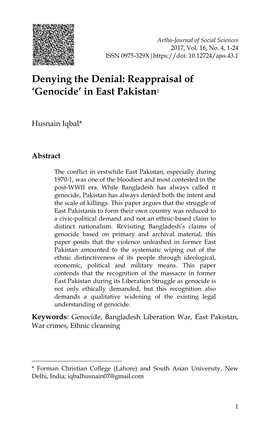 Denying the Denial: Reappraisal of 'Genocide' in East Pakistan1
