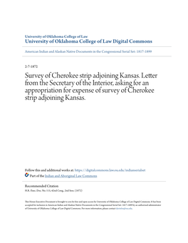 Survey of Cherokee Strip Adjoining Kansas. Letter from the Secretary Of
