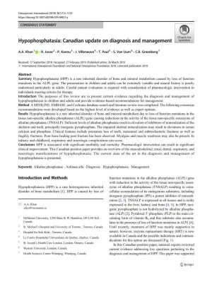 Hypophosphatasia: Canadian Update on Diagnosis and Management