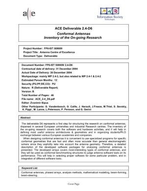 ACE Deliverable 2.4-D6 Conformal Antennas Inventory of the On-Going Research