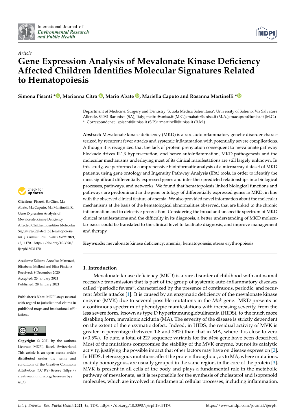 Gene Expression Analysis of Mevalonate Kinase Deficiency