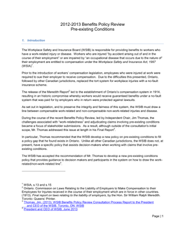 2012-2013 Benefits Policy Review: Pre-Existing Conditions