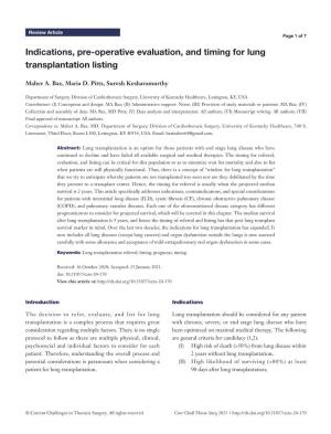 Indications, Pre-Operative Evaluation, and Timing for Lung Transplantation Listing