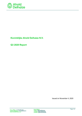Koninklijke Ahold Delhaize N.V. Q3 2020 Report
