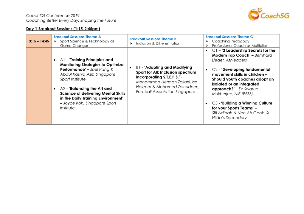 Coachsg Conference 2019 Coaching Better Every Day: Shaping the Future