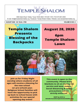 August 2020 Av / Elul 5780 Volume 55 No