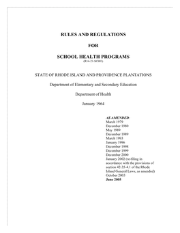 Rules and Regulations for School Health Programs