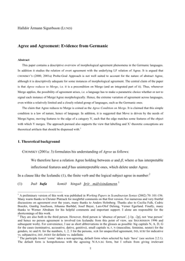Agreement and Agree: Evidence from Germanic