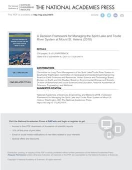 A Decision Framework for Managing the Spirit Lake and Toutle River System at Mount St