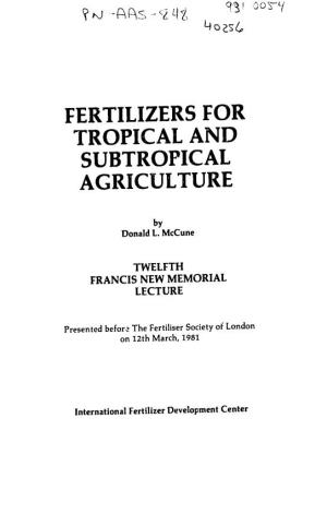 Fertilizers for Tropical and Subtropical Agriculture