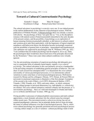 Toward a Cultural Constructionist Psychology