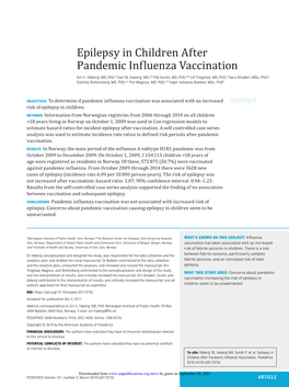 Epilepsy in Children After Pandemic Influenza Vaccination