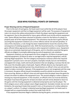 2018 Nfhs Football Points of Emphasis