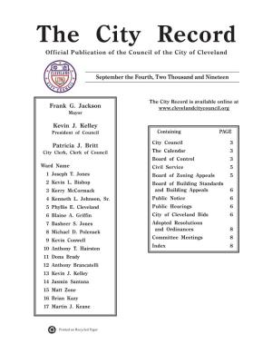 City Record Official Publication of the Council of the City of Cleveland