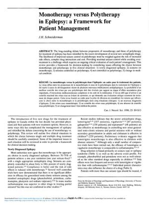 Monotherapy Versus Polytherapy in Epilepsy: a Framework for Patient Management