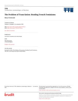 The Problem of Trans-Lation: Reading French Feminisms Bina Freiwald