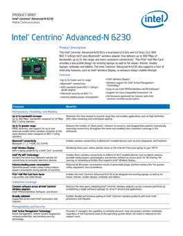 Intel Centrino Advanced-N 6230 Product Brief