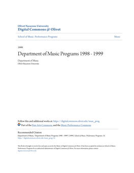 Department of Music Programs 1998 - 1999 Department of Music Olivet Nazarene University