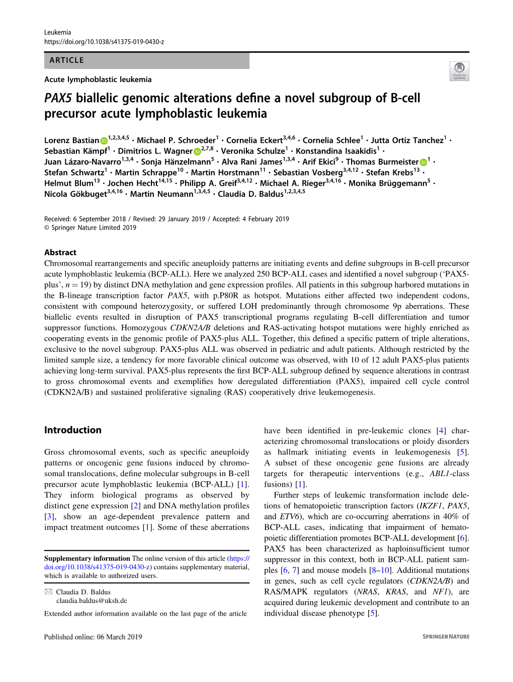 PAX5 Biallelic Genomic Alterations Define a Novel Subgroup of B-Cell