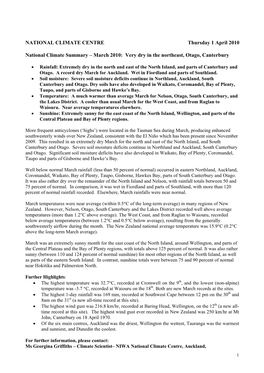 March 2010 Climate Summary