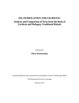 SIN, PURIFICATION and SACRIFICE: Analysis and Comparison of Texts from the Book of Leviticus and Malagasy Traditional Rituals