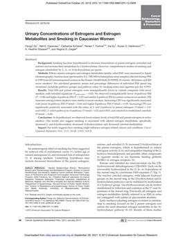 Urinary Concentrations of Estrogens and Estrogen Metabolites and Smoking in Caucasian Women