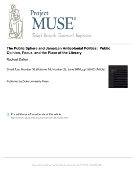 The Public Sphere and Jamaican Anticolonial Politics: Public Opinion, Focus, and the Place of the Literary