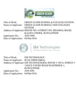 Title of Work: GREEN LEADS SCHOOL & COLLEGE SYSTEM