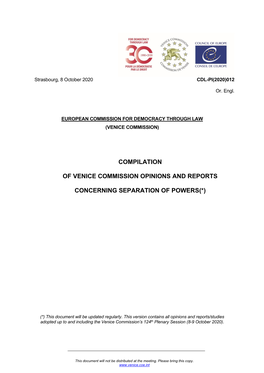 Compilation of Venice Commission Opinions and Reports Concerning Courts and Judges, CDL-PI(2019)008