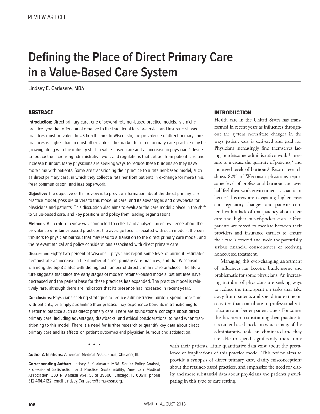 Defining the Place of Direct Primary Care in a Value-Based Care System