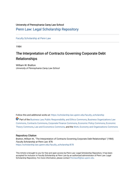 The Interpretation of Contracts Governing Corporate Debt Relationships