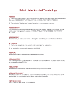 Select List of Archival Terminology