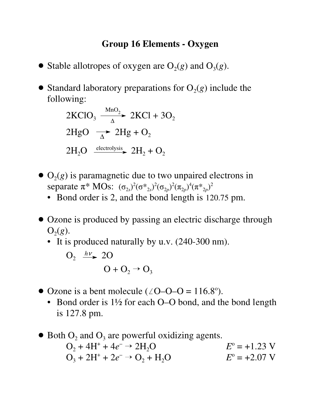 Stable Allotropes of Oxygen Are O2(G) and O3(G)