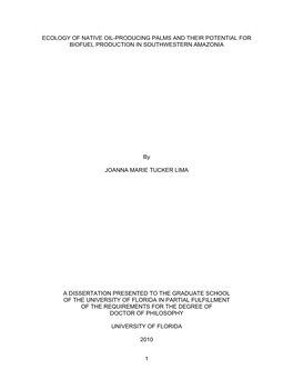 Ecology of Native Oil-Producing Palms and Their Potential for Biofuel Production in Southwestern Amazonia