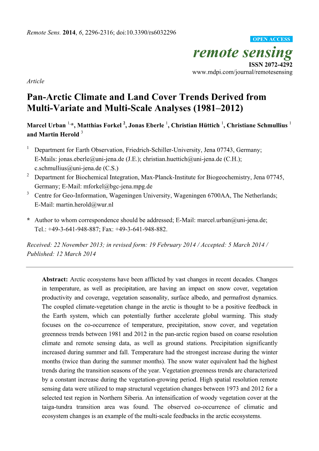 Pan-Arctic Climate and Land Cover Trends Derived from Multi-Variate and Multi-Scale Analyses (1981–2012)