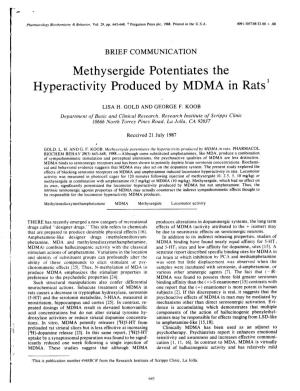 Methysergide Potentiates the Hyperactivity Produced by MDMA in Rats